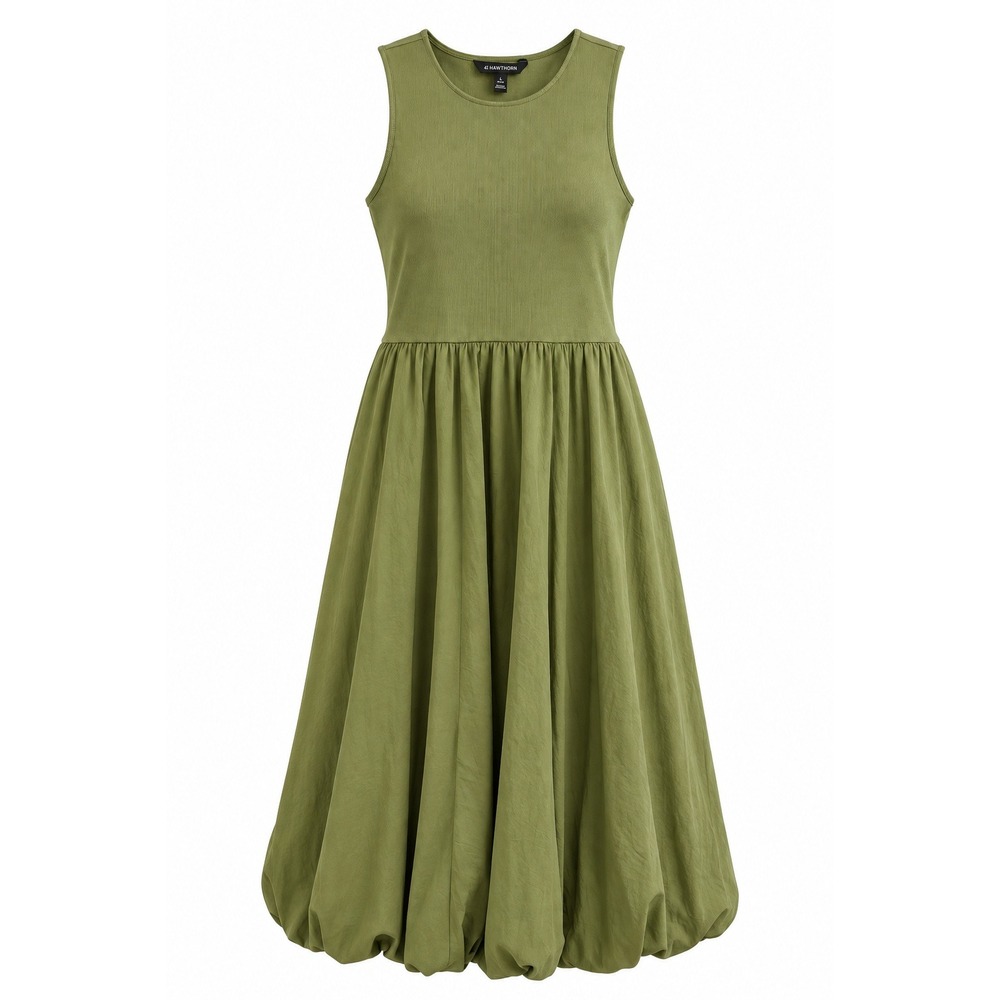 41 Hawthorn Rebecca Sleeveless Bubble Hem Dress Olive Green Ribbed Knit L NEW